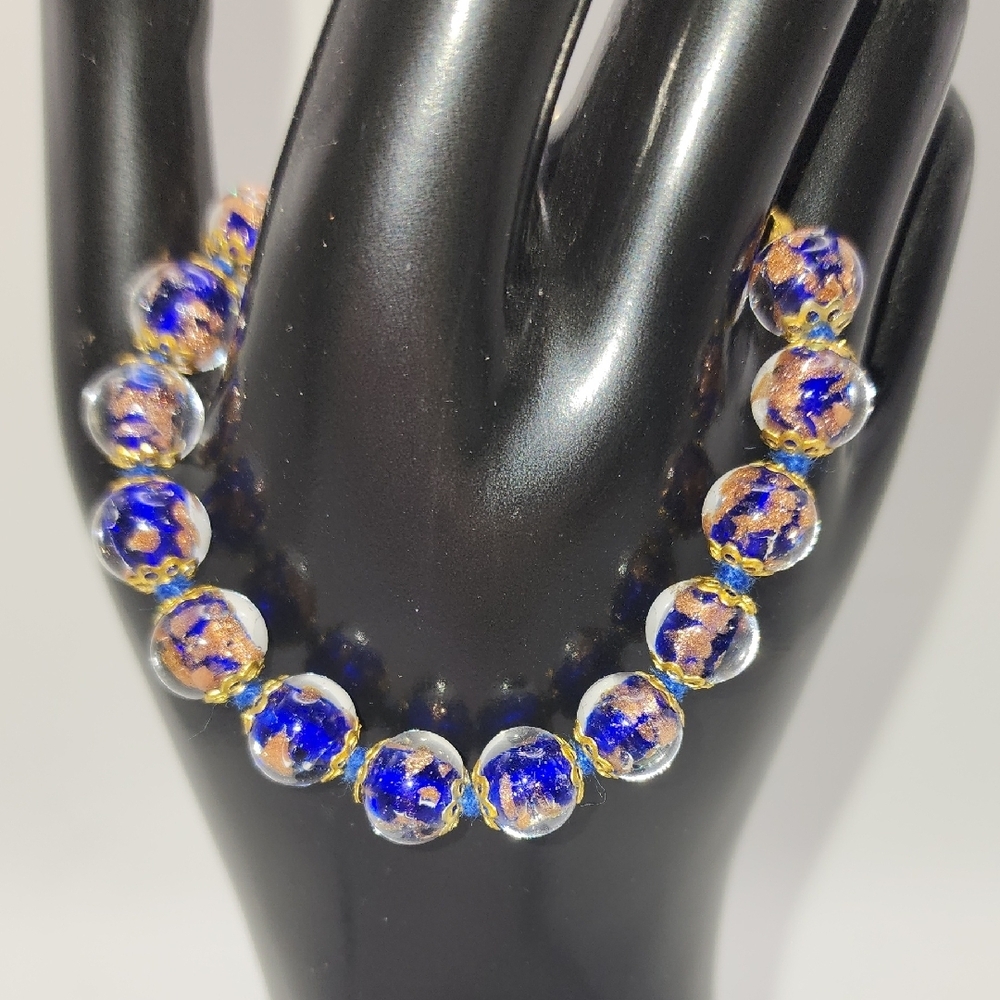 Murano Glass Elegant Blue and Gold Beaded‎ Bracelet